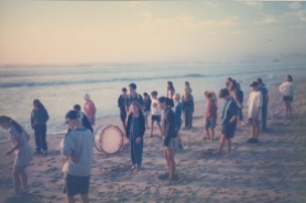 Practicing marching formation at the beach at the Band Camp in '98 in Lenox Head.